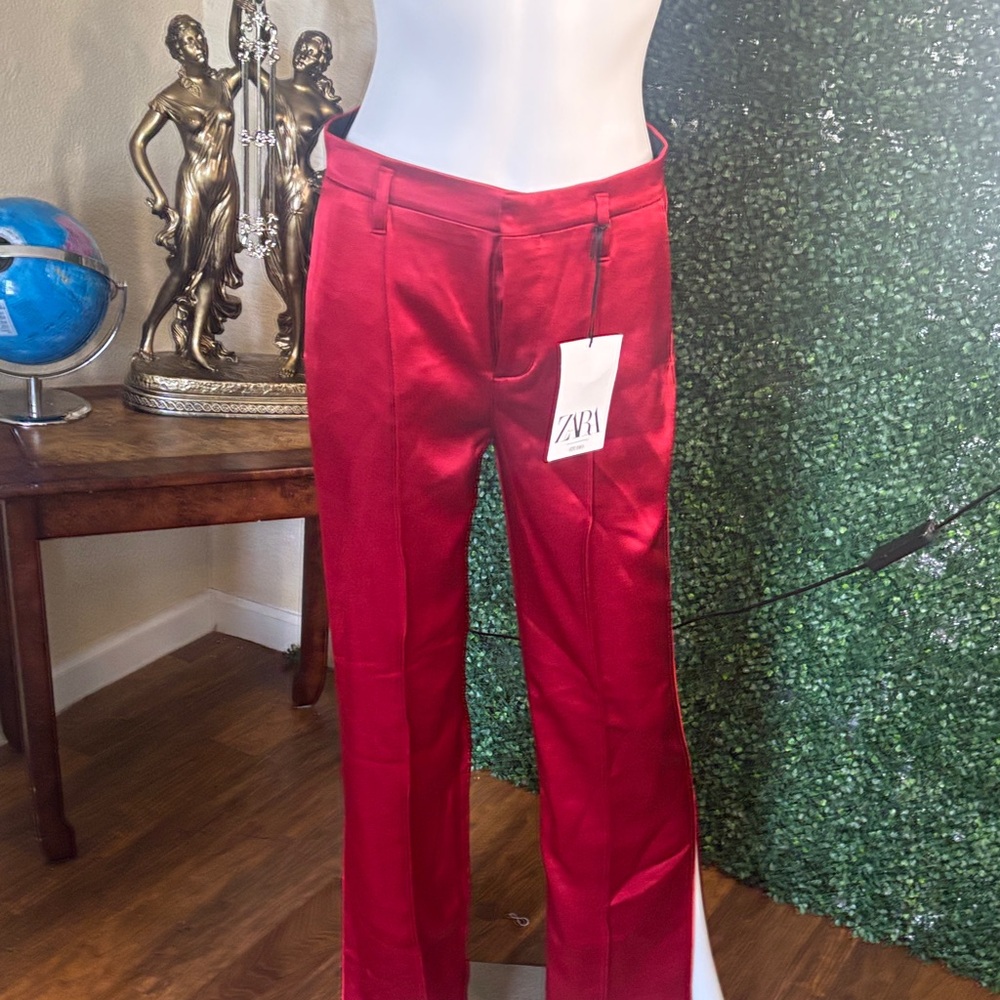 ZARA Crimson Satin Trousers